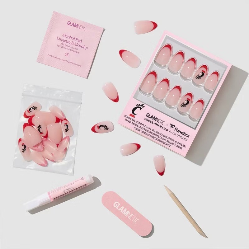 Cincinnati Bearcats Press-On Nails: Almond Shape, Gloss Finish, 30 Pieces
