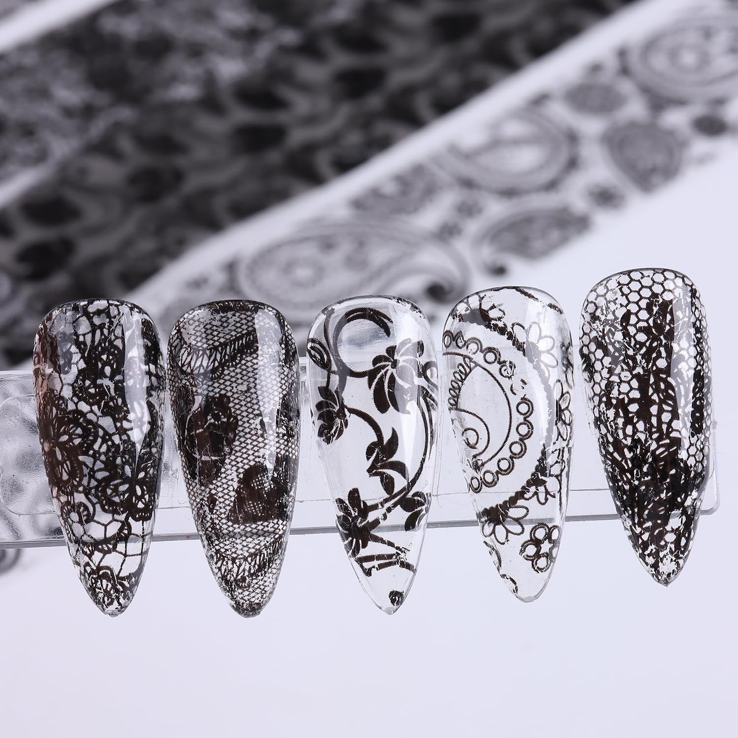10 Rolls Lace Nail Foil White and Black Nail Transfer Foil Stickers | Hologra…