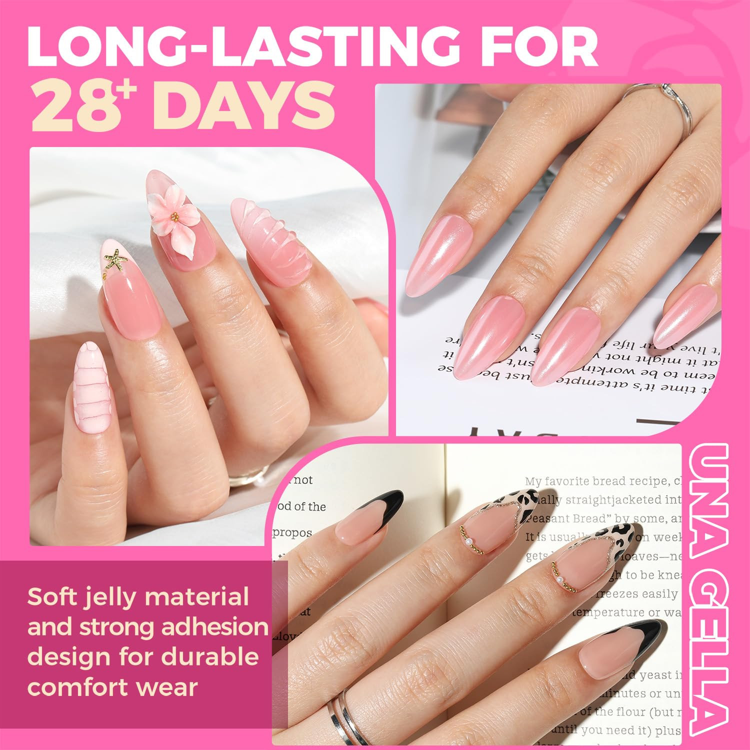 UNA GELLA Almond Gel Nail Tips, 504PCS Pre Etched Clear Fake Nails Tips Medium A