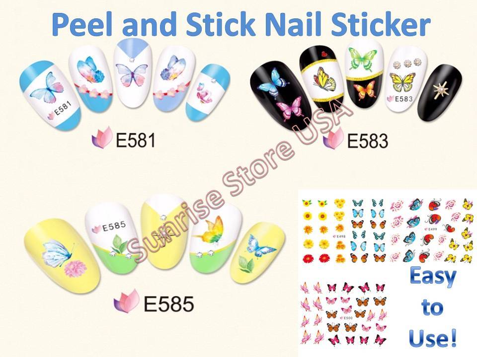 3D Nail Art Sticker Colorful Butterfly Feather Flower Decals Manicure Peel&Stick