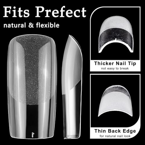 600pcs Square Nail Tips, Medium Square Gel X Nail Tips Clear E-Medium Sqaure