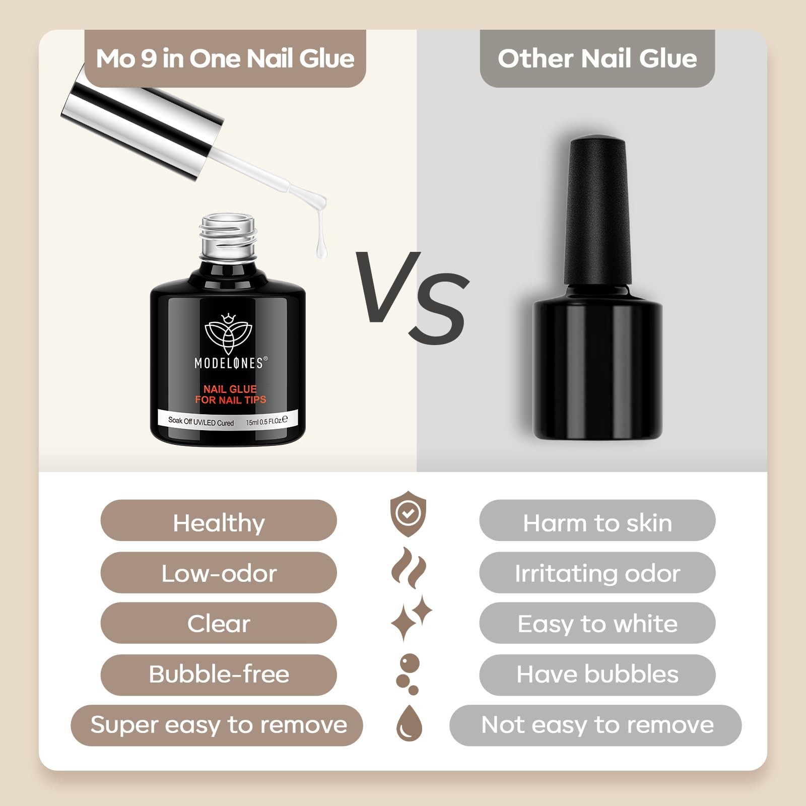 9-in-1 Nail Glue Polish Set for Rhinestones, Gel Art, and Strengthening 15ml