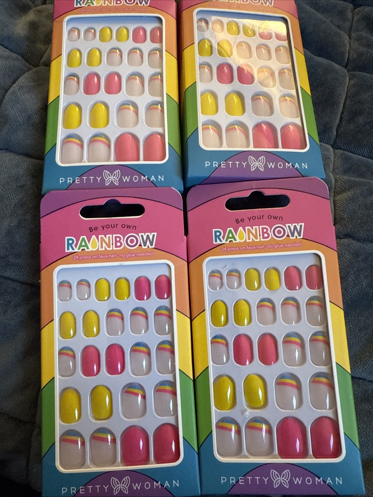 Lot of 4 Pretty Woman Press-On Nails Be Your own Rainbow Kids / Small