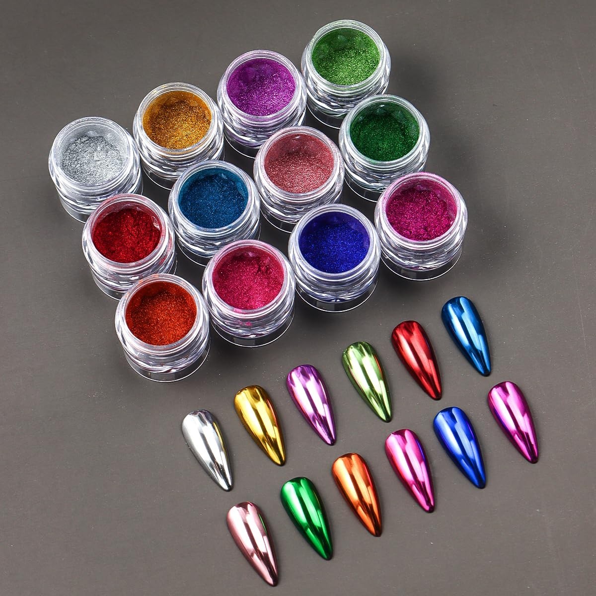 12 Colors Chrome Nail Powder Kit – Holographic Metallic Glitter for Nail Art & D