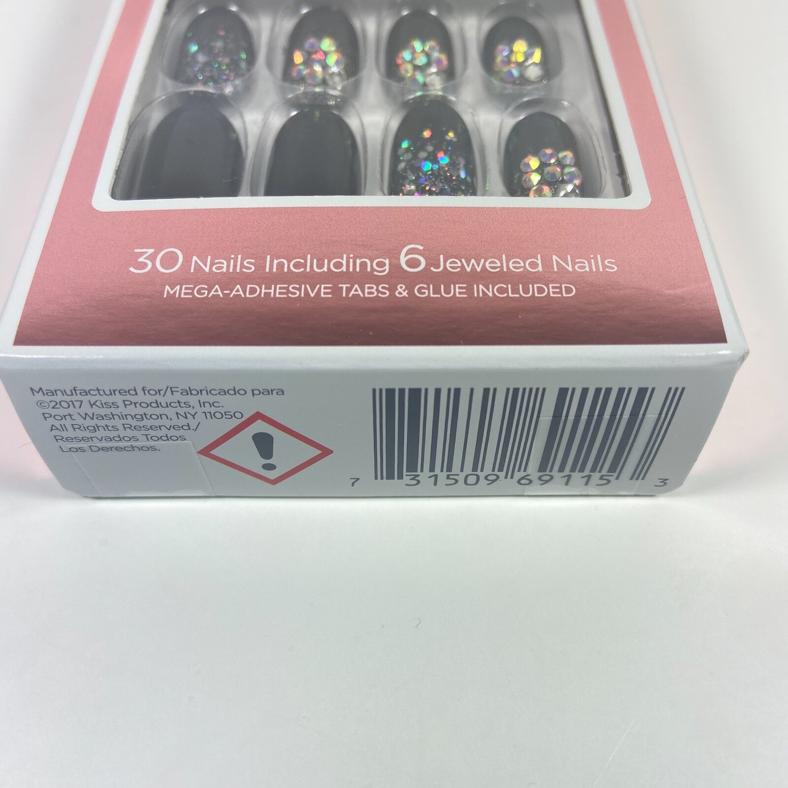 NEW Kiss Nails Jewel Fantasy Press or Glue Manicure Medium Gel Oval Black Silver