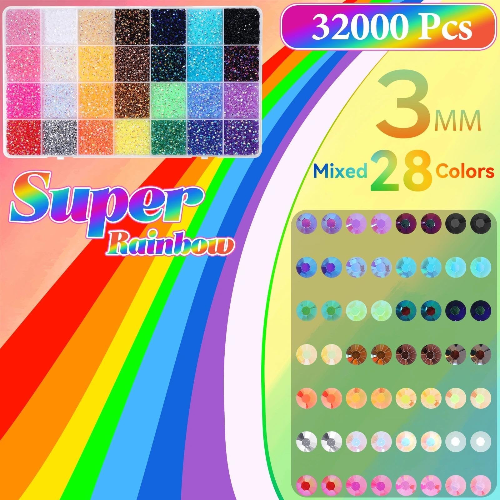 32000Pcs Rhinestones Bedazzling Kit with Tools, 3Mm Color Resin Rhinestones