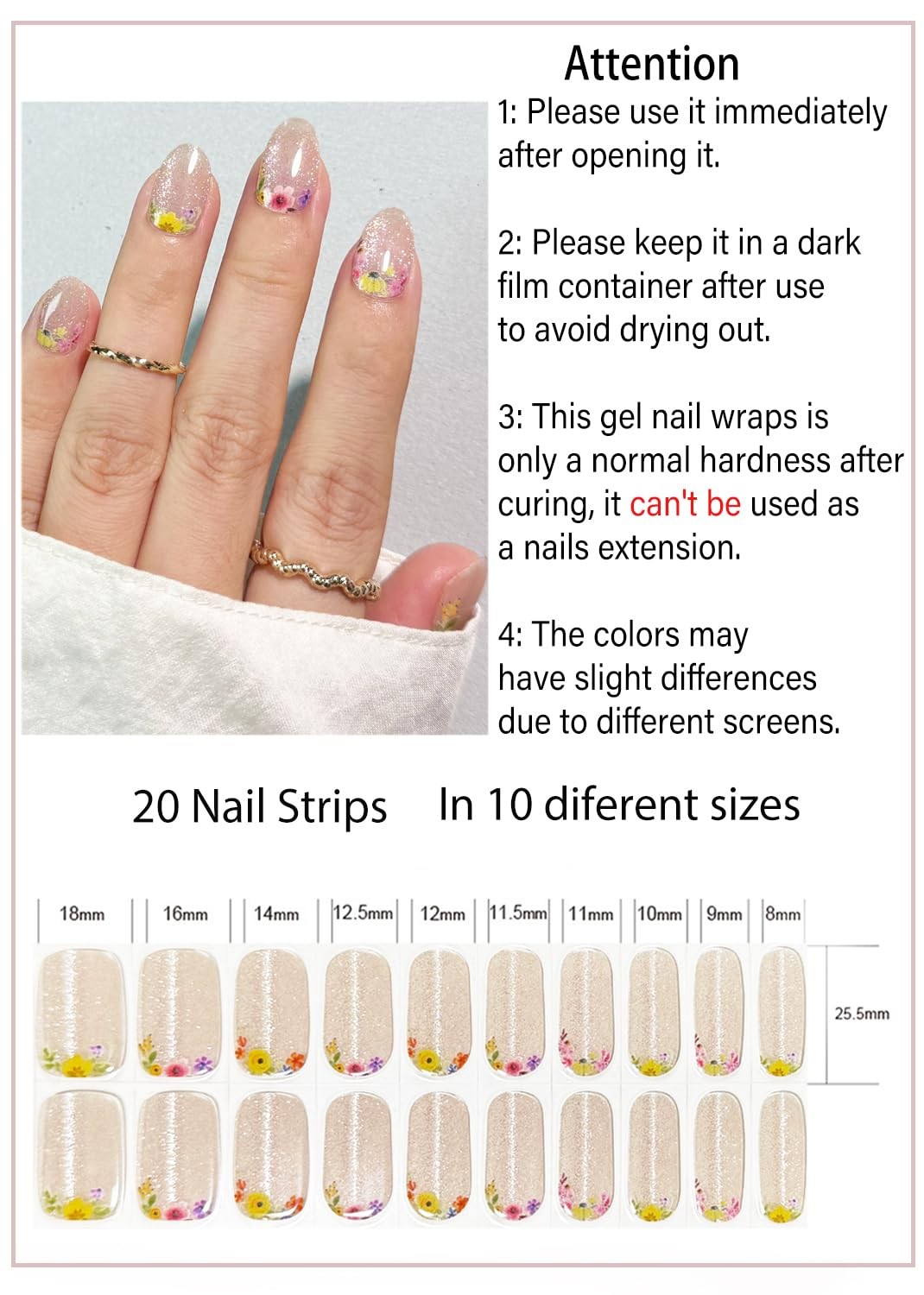 UV Nail Stickers, Flower Cat Eye 20pcs Semi Cured Nail Strips, Wraps for Home…