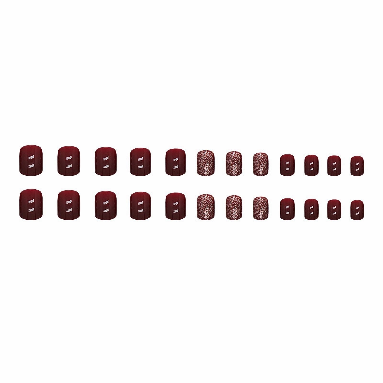 Press on Nails – Short Square Fake Nails with Burgundy, Acrylic Bling Glitter