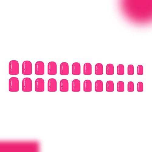 Hot Pink Solid Color Square Nails – 24Pcs – 10 A25 – Hot Pink Nails Short Press
