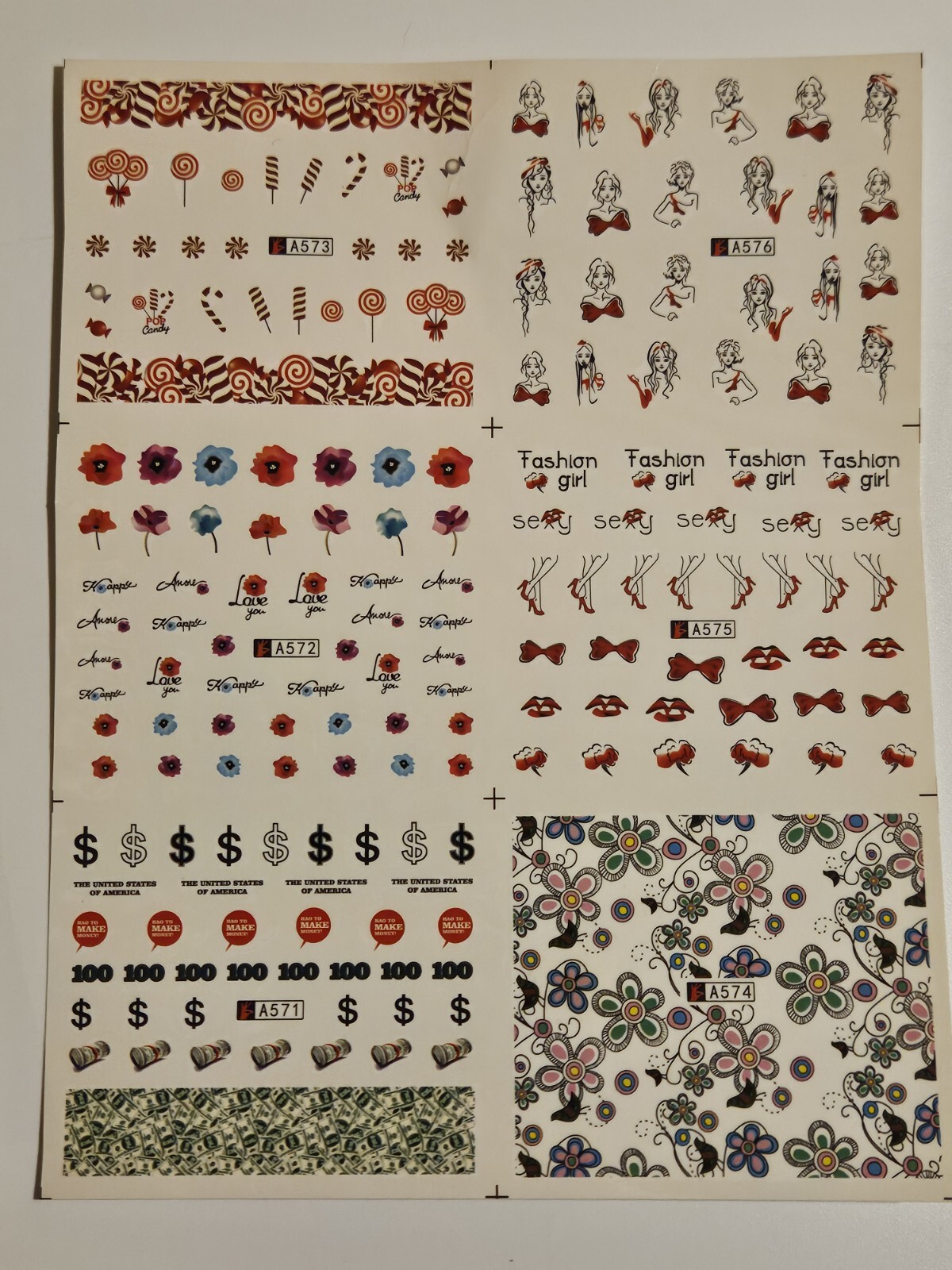 Stars Hearts Paisley ++ Nail Art Stickers Water Transfer (2 Sheets) US SHIPPER