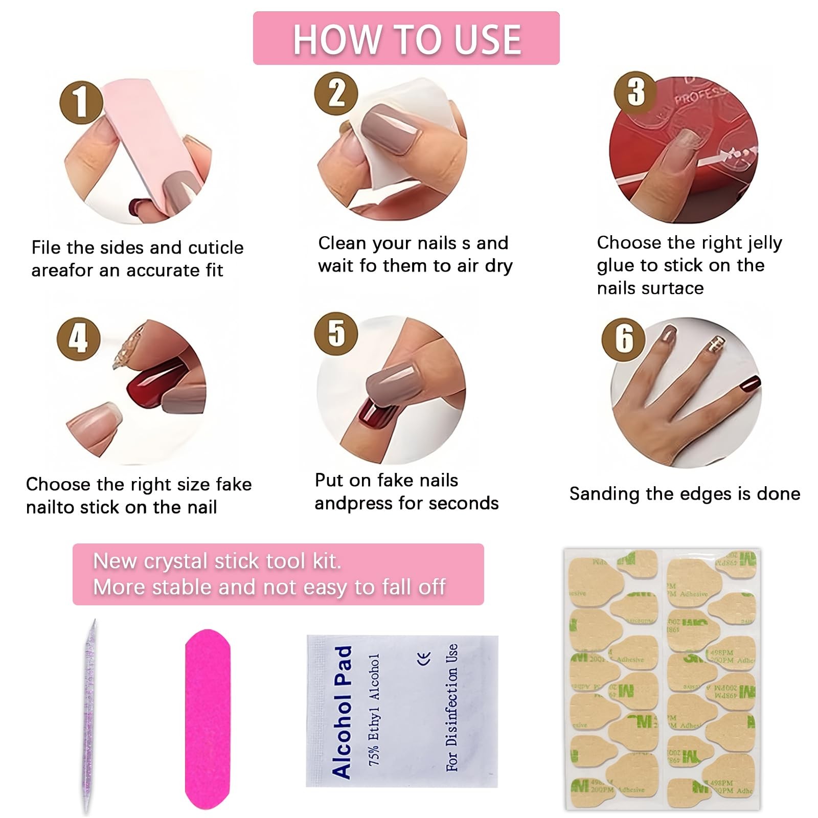 Sparkling Bare Pink Press on Nails Square Medium Shiny Glitter Nude Pink Fals…
