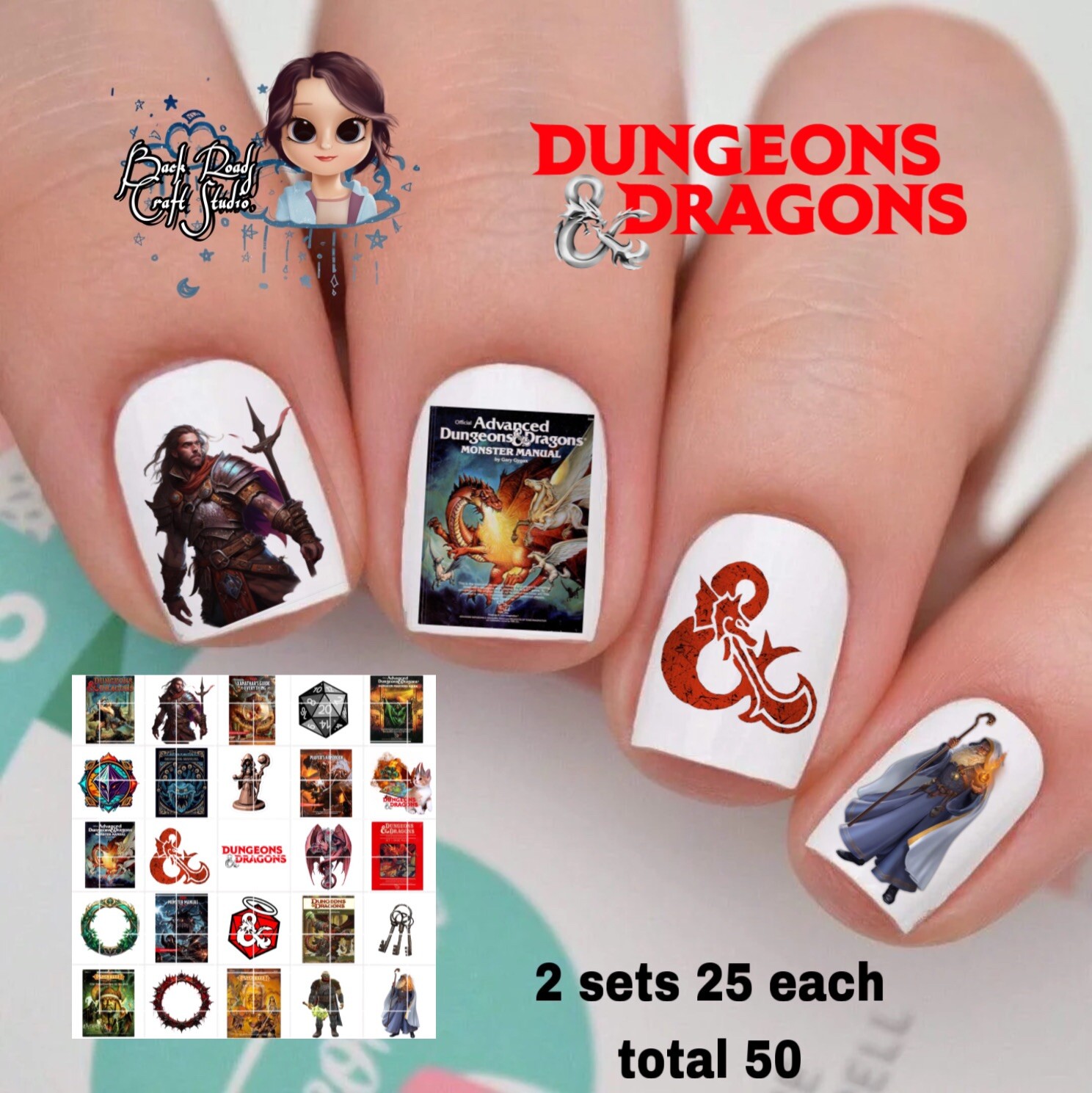 Dungeons And Dragons Waterslide Nail Decals Set Of 50 Instructions & Bonus