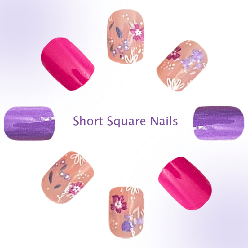 48 pieces of short square A rose pink purple floral tattered armor, nail art