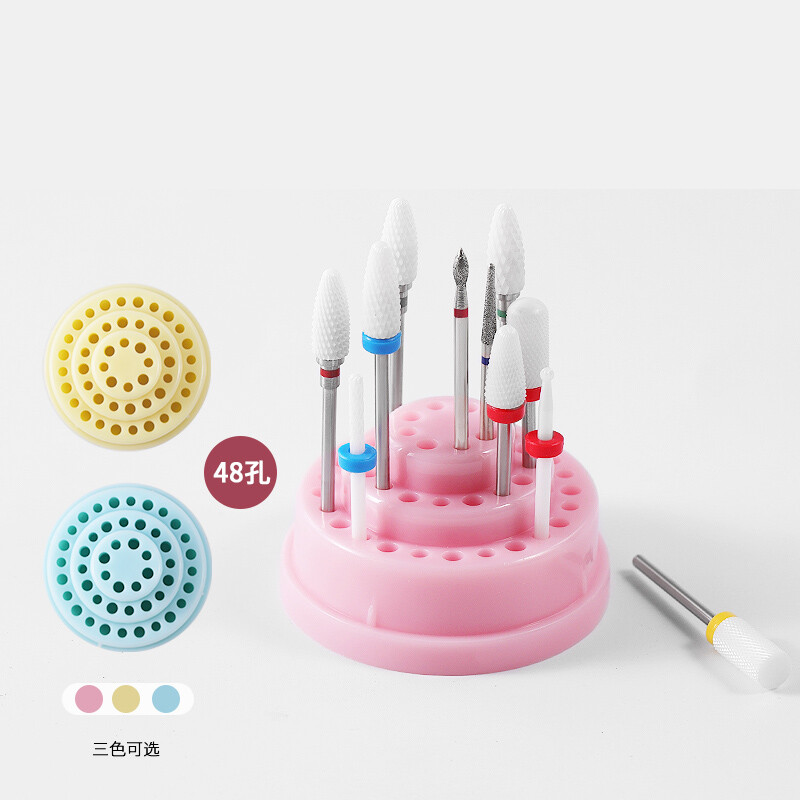 48 Holes Nail Drill Bit Holder Display Standing with Cover Manicure Storage Box