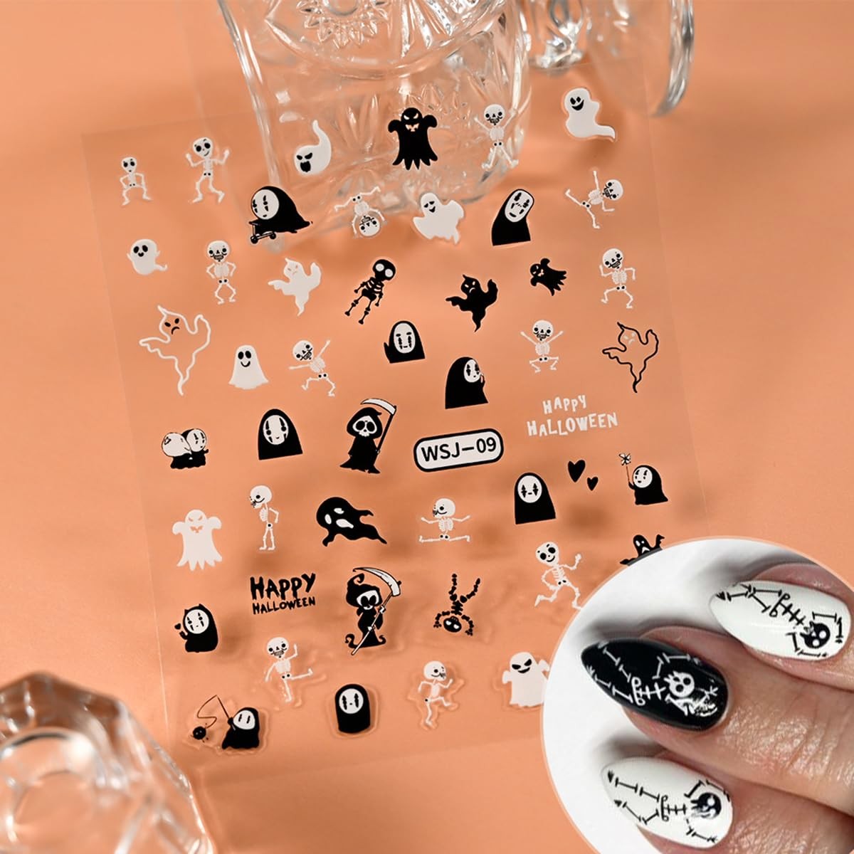 6 Sheets Halloween Nail Stickers for Nail Art – Ghost Nail Art Stickers 3D Se…