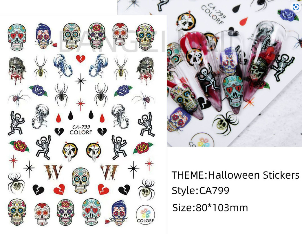 3D Nail Art Sticker Decal Halloween Skull Cross Pumpkin Spider Web Ghost NS41