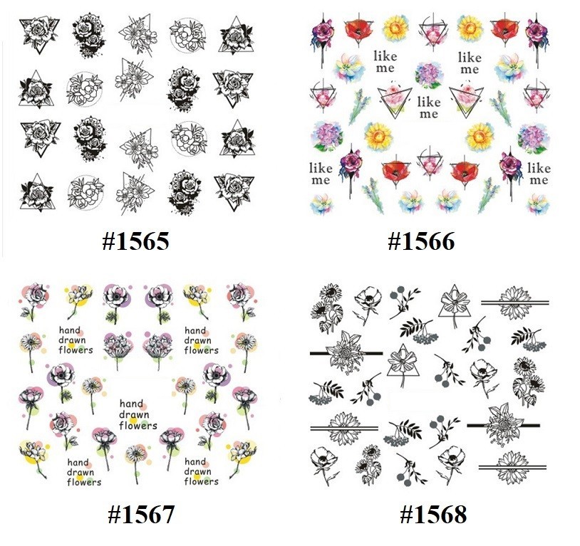Rose Floral Nail Art Stickers: Water Transfer Decals (Group 1)