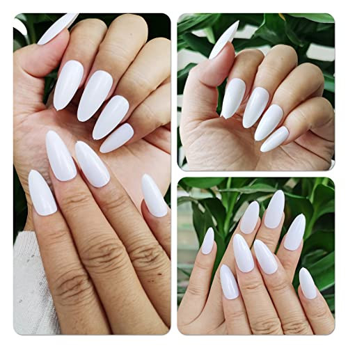 240pc Short Almond White Press on Nails Colored Fake Nail Tips Full Snow White