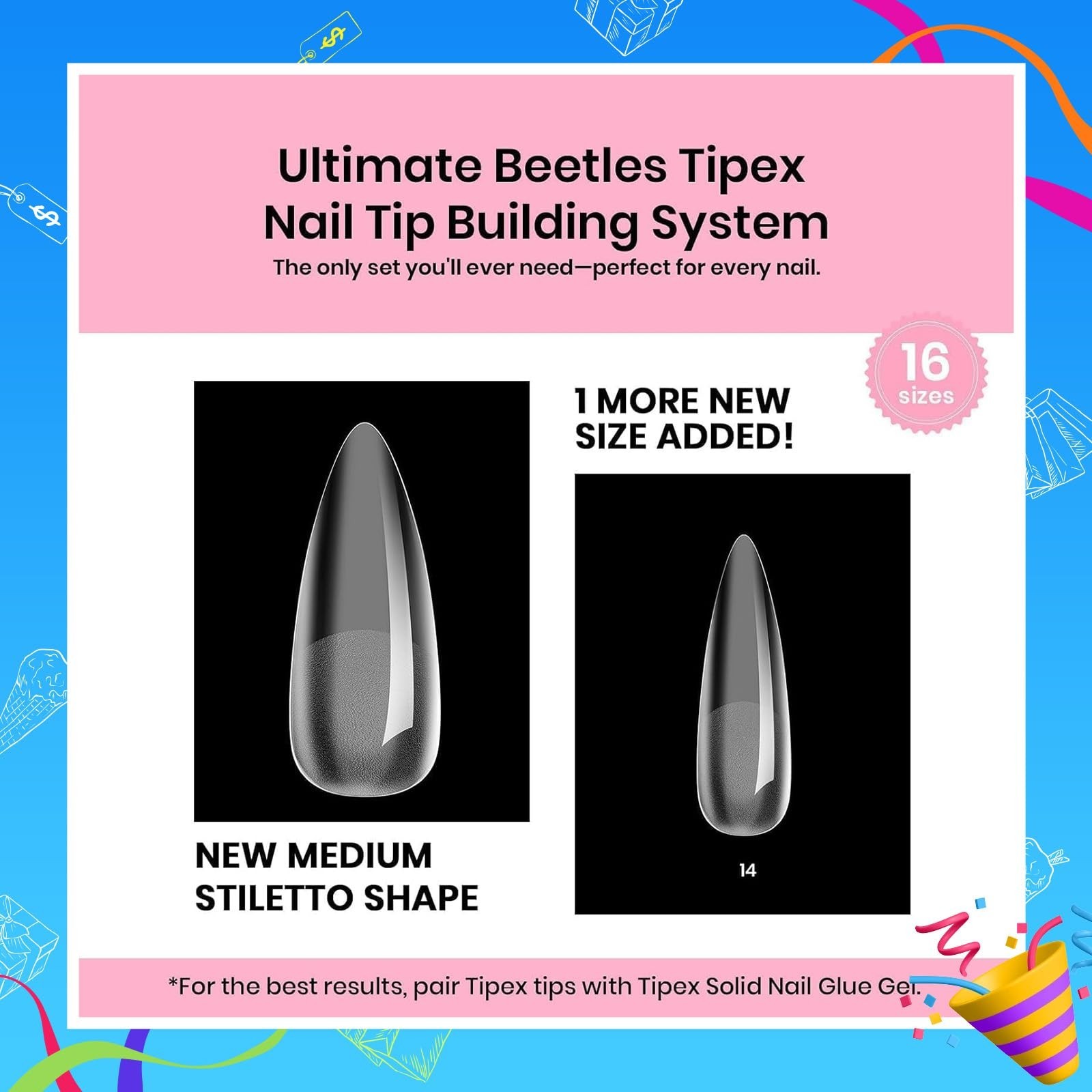 224PCS Medium Stiletto Nail Tips Kit – Reinforced Apex, 20g Nail Glue & Mini UV