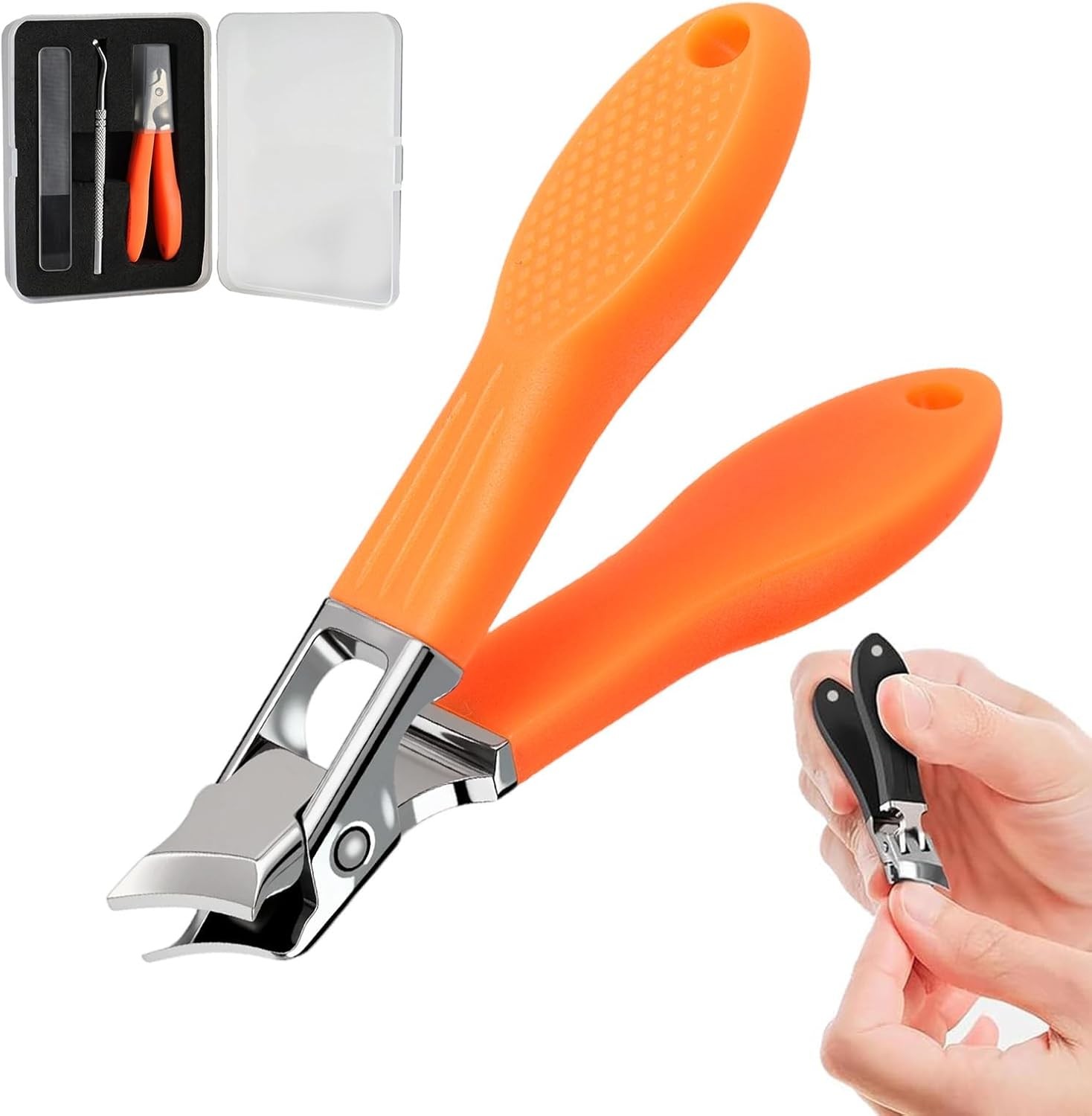 Wide Jaw Opening Anti-Splash Slanted Nail Clipper 3PCS Set with Case,