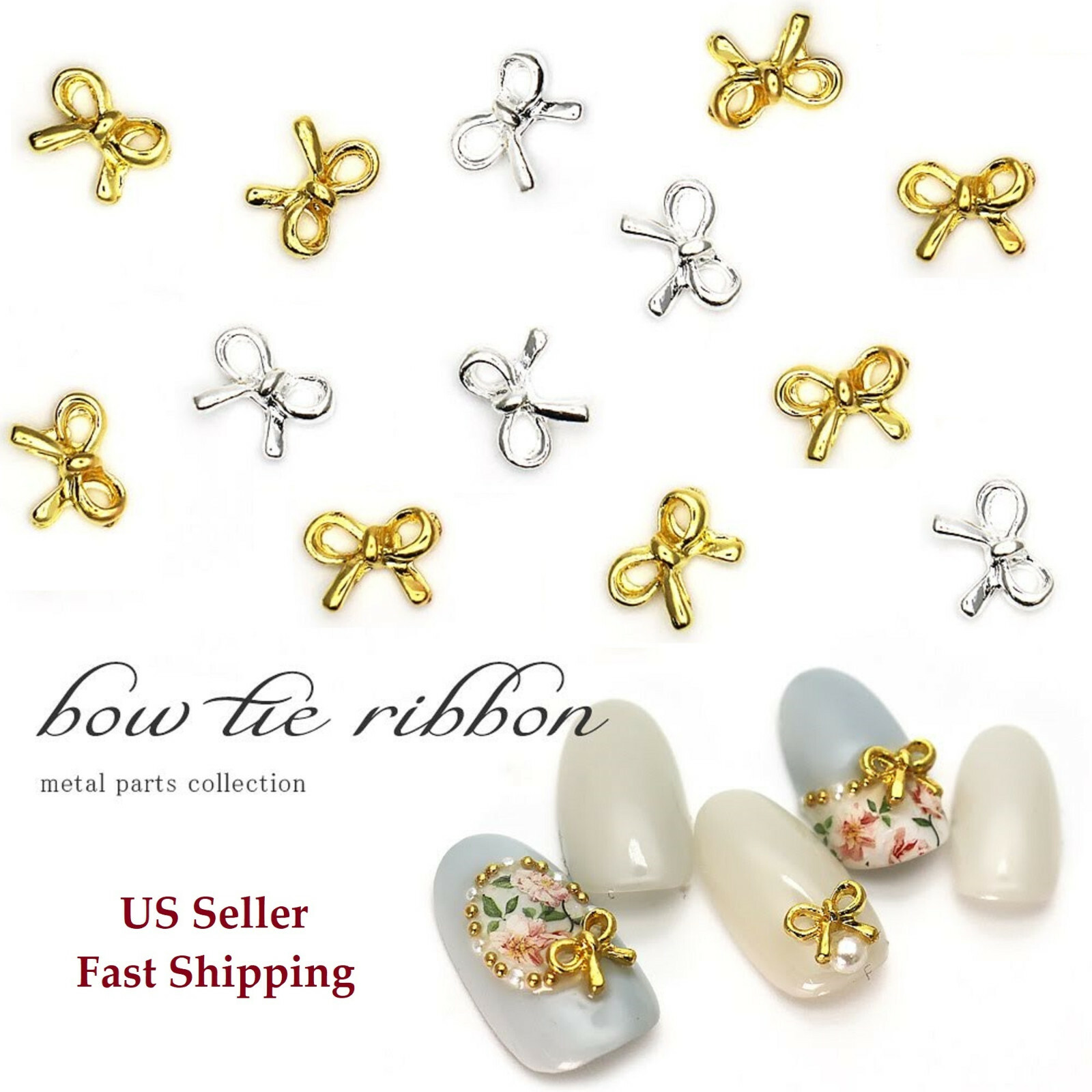20Pcs New 3D Nail Art Solid Rose Gold Alloy Metal Cute Bow Ribbon DIY Decoration
