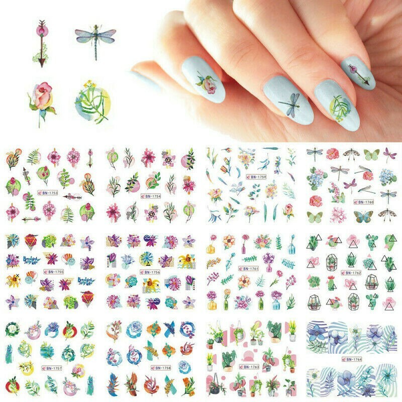 12 Pcs Nail Water Transfer Sticker Flower Fruit Pattern Decals DIY Slider NS9