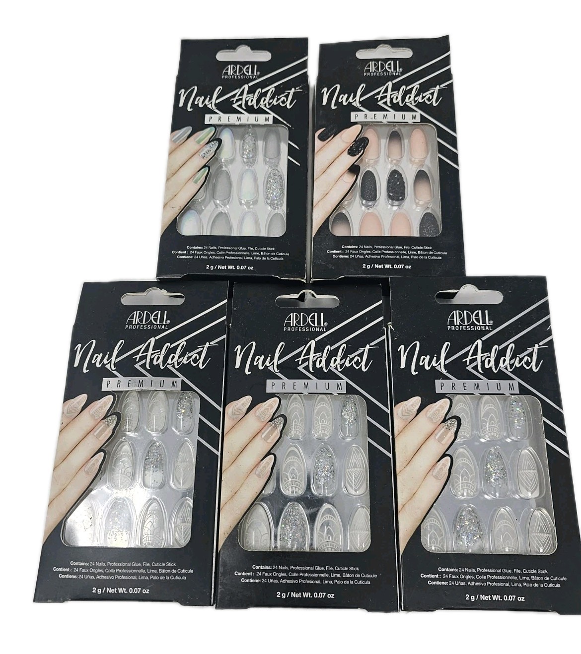 Lot of 5 Ardell Nail Addict Premium Press On Nails Glitter Ombre French New