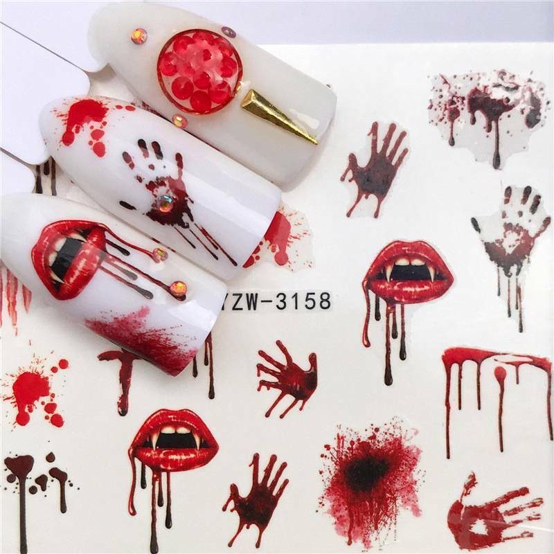 Halloween Nail Art Water Decals Stickers 3159 Blood Vampire Lips 3158 Transfers