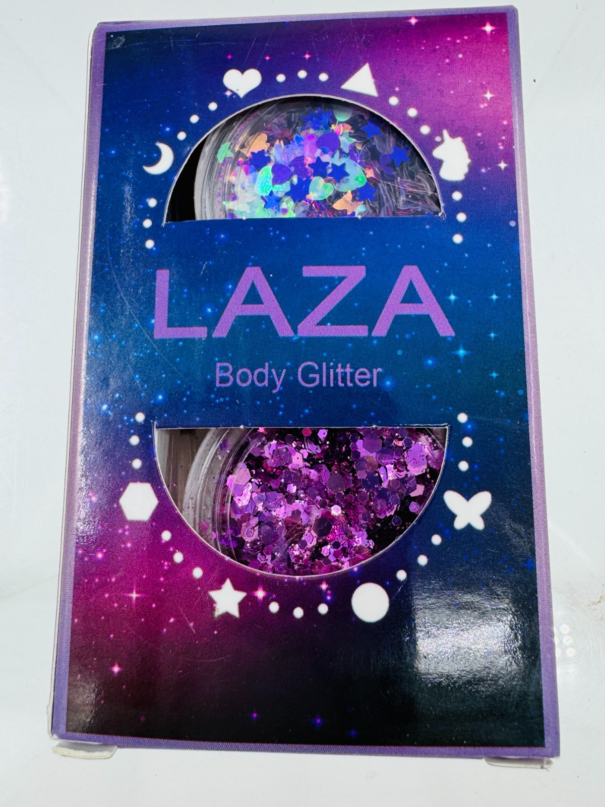 Body Glitter, 2 Jars Gorgeous Purple and Stars Hearts Sequins