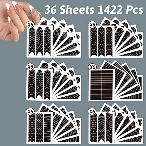 1422 Pcs French Tip Nail Guides, Self-Adhesive French Manicure, 36 Sheets