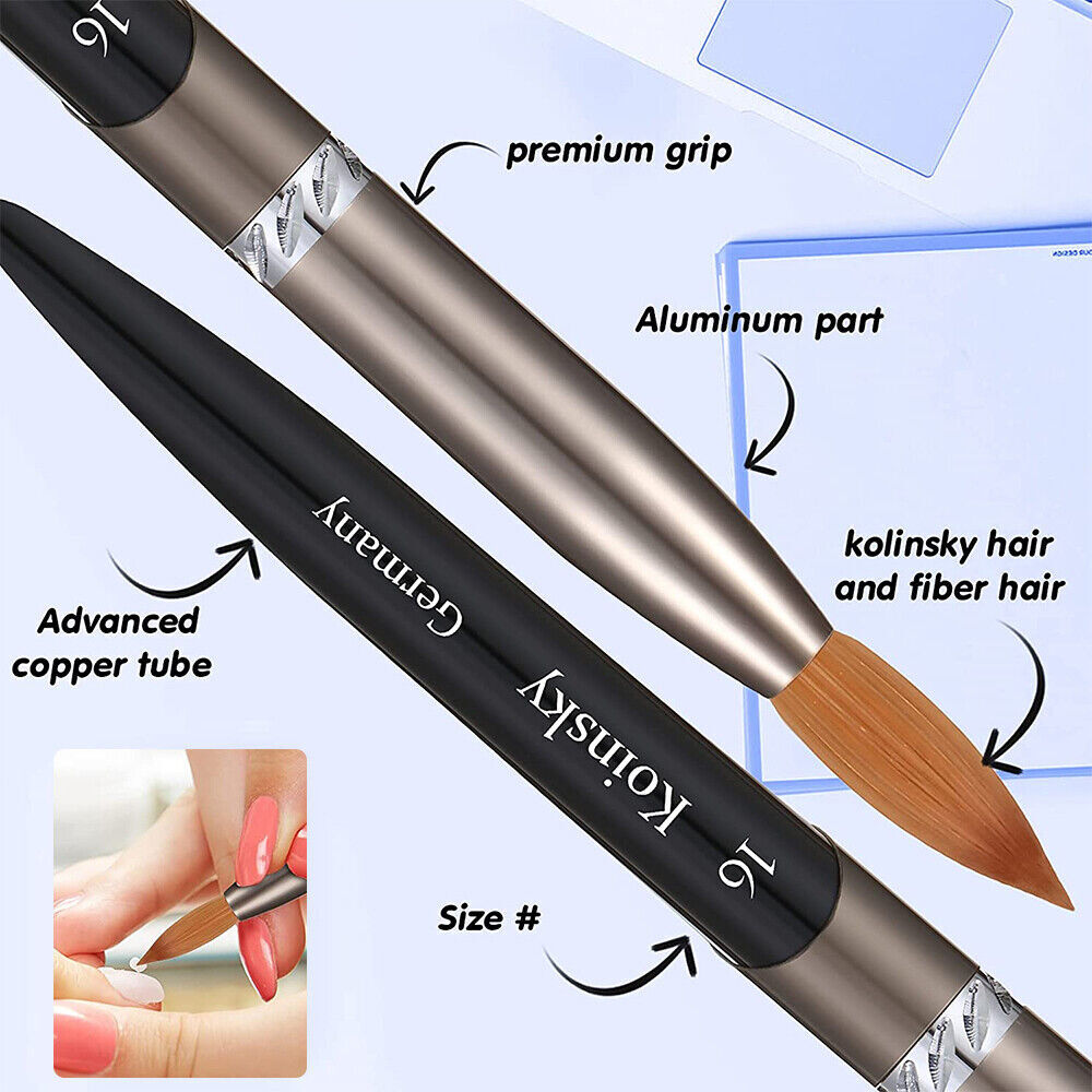 Professional Acrylic Kolinsky Nail Brushes Sizes 16/20# Nail Art Brush