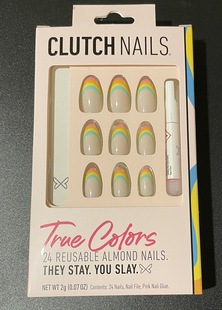 Clutch Nails True Colors 24 Reusable Almond Rainbow Tip Fake Nails