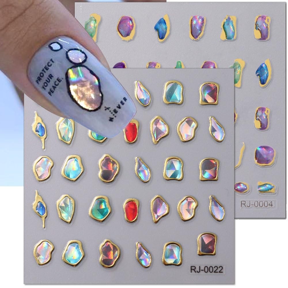 6Sheets 5D Embossed Stickers, Crystal Soft Glue Irregular Gems, Geometric Fra…