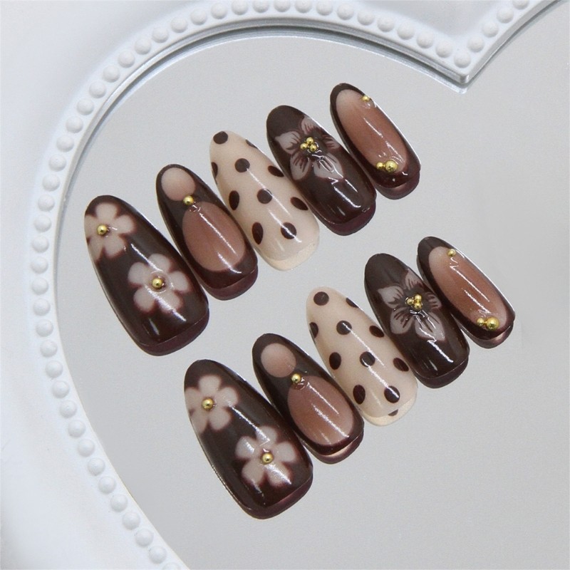 30Pcs Set Artificial Nail for Various Hand Size Multiple Size Retro Polkas Dots