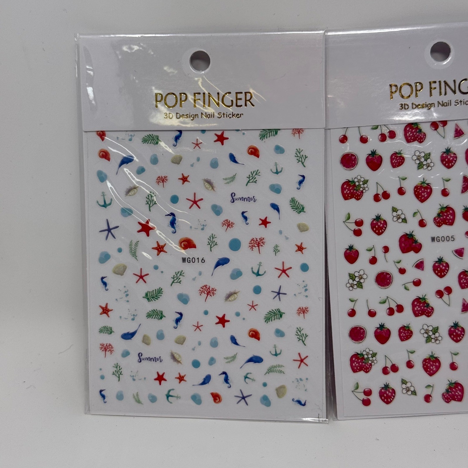 Pop Finger 3D Design Nail Sticker Lot of 10 Sheets Fruit Floral Summer Emoji