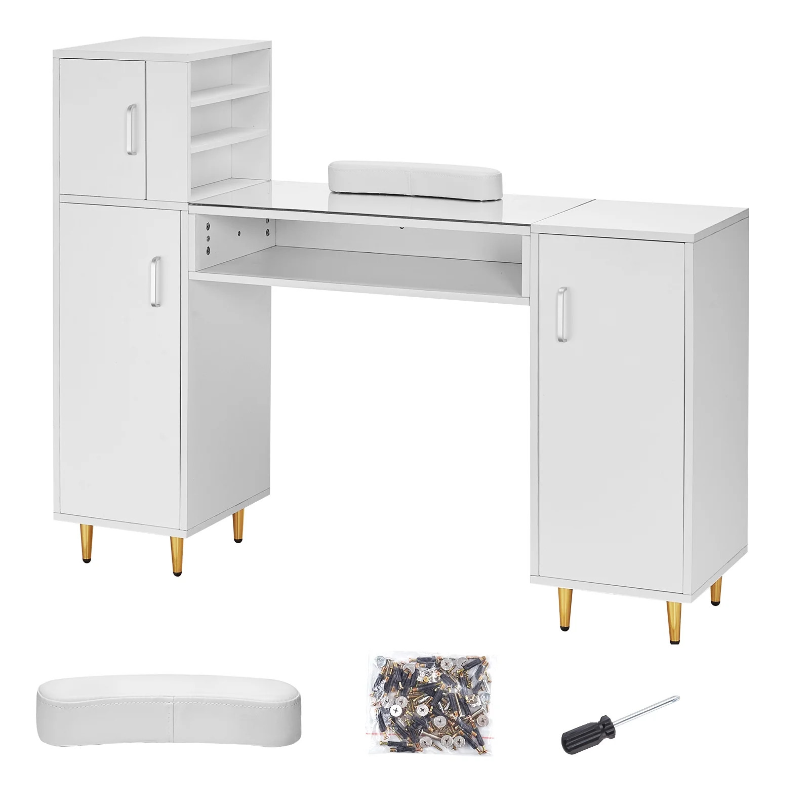 Manicure Table Nail Desk with Glass Top