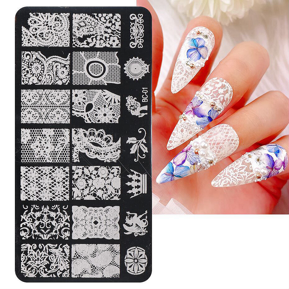 Lace Mesh Nail Stamping Plates Metal Template Mandala Floral Plaid Nail Tool