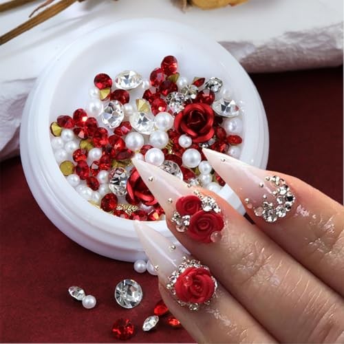3D Red Rose Flower Nail Art Charms Valentines Rose Flower Nail Art Charms-3