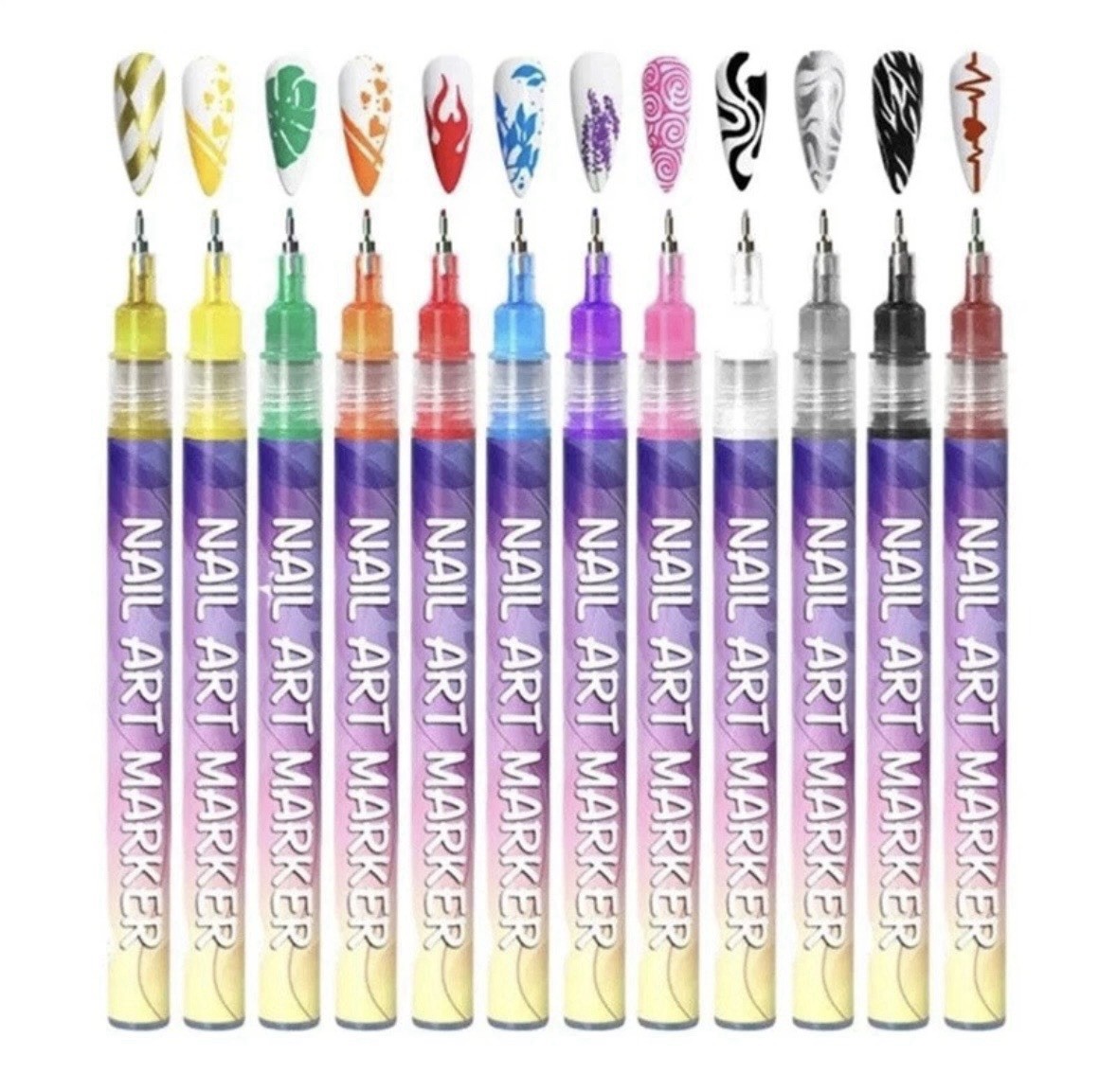 12 Color Finger Nail Art Marker Pen Set