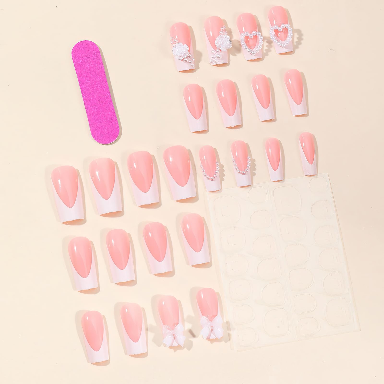 Mkwntg French Tip Press on Nails Medium Square Fake Full Multicolor