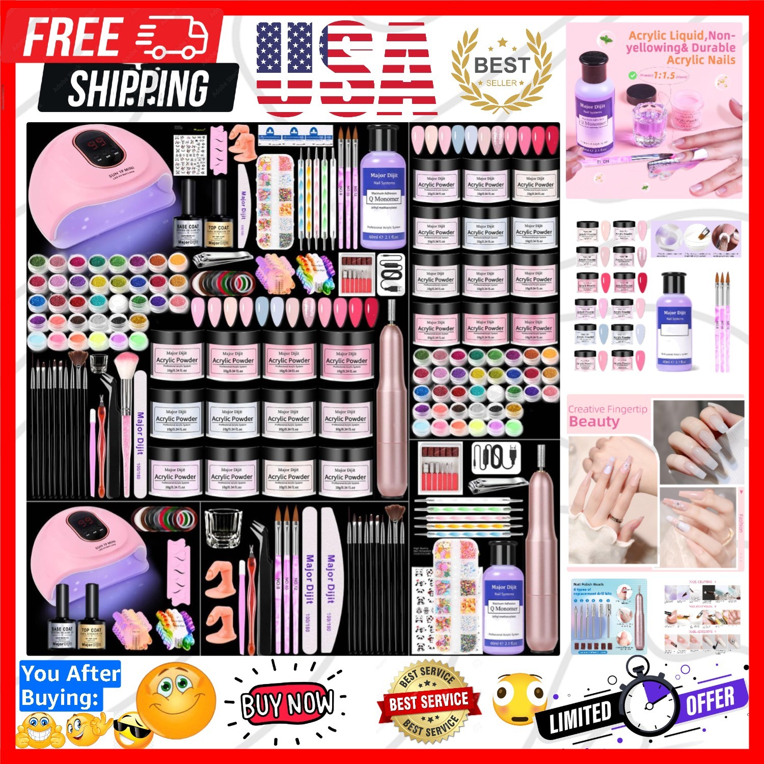 Acrylic Nail Kit with Drill Set for Beginners with Everything 12 Color Acryli…