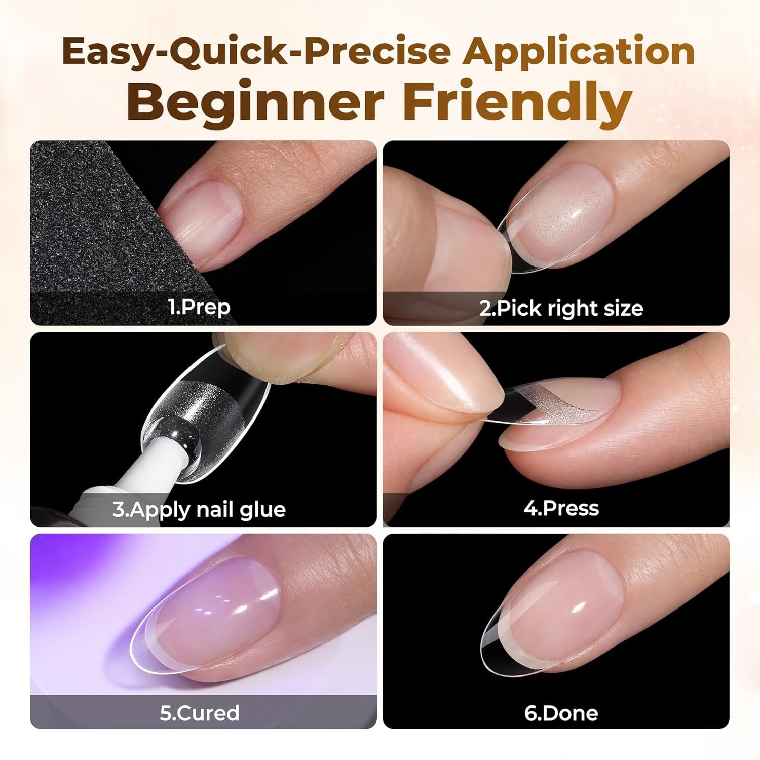 UNA GELLA Oval Fake Nails 504pcs Almond Gel Tips Full Cover Soft Gel 12 Sizes