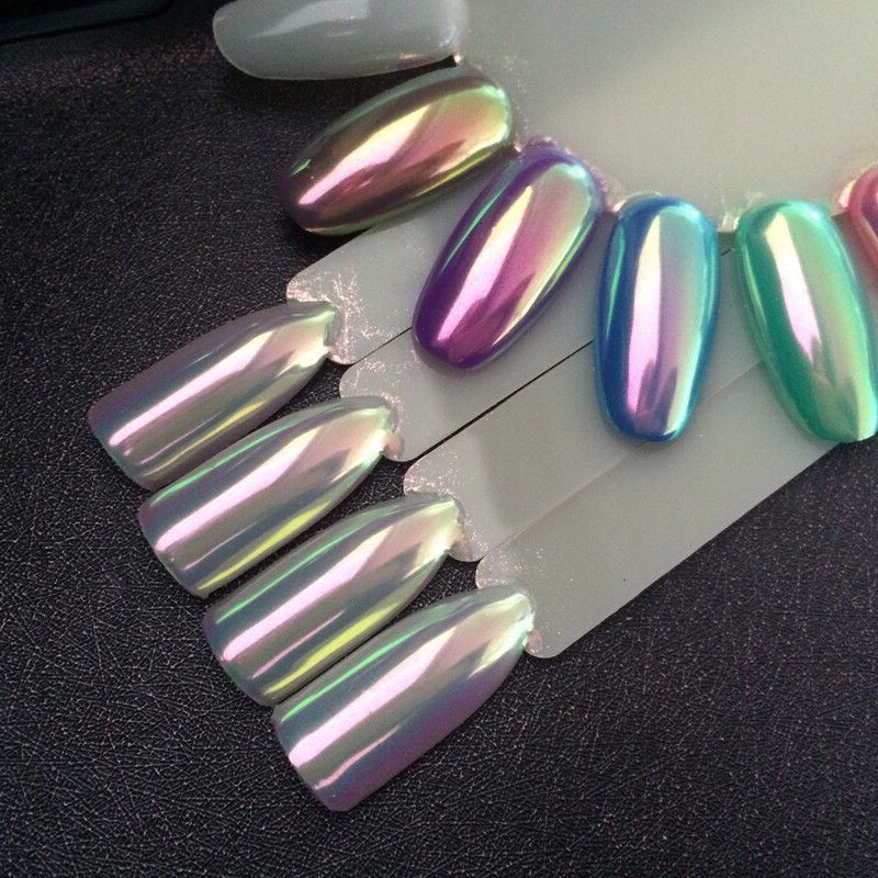 AURORA NAIL POWDER Mirror Effect CHROME Nail Art Mermaid Rainbow AB (Opal6) Uk