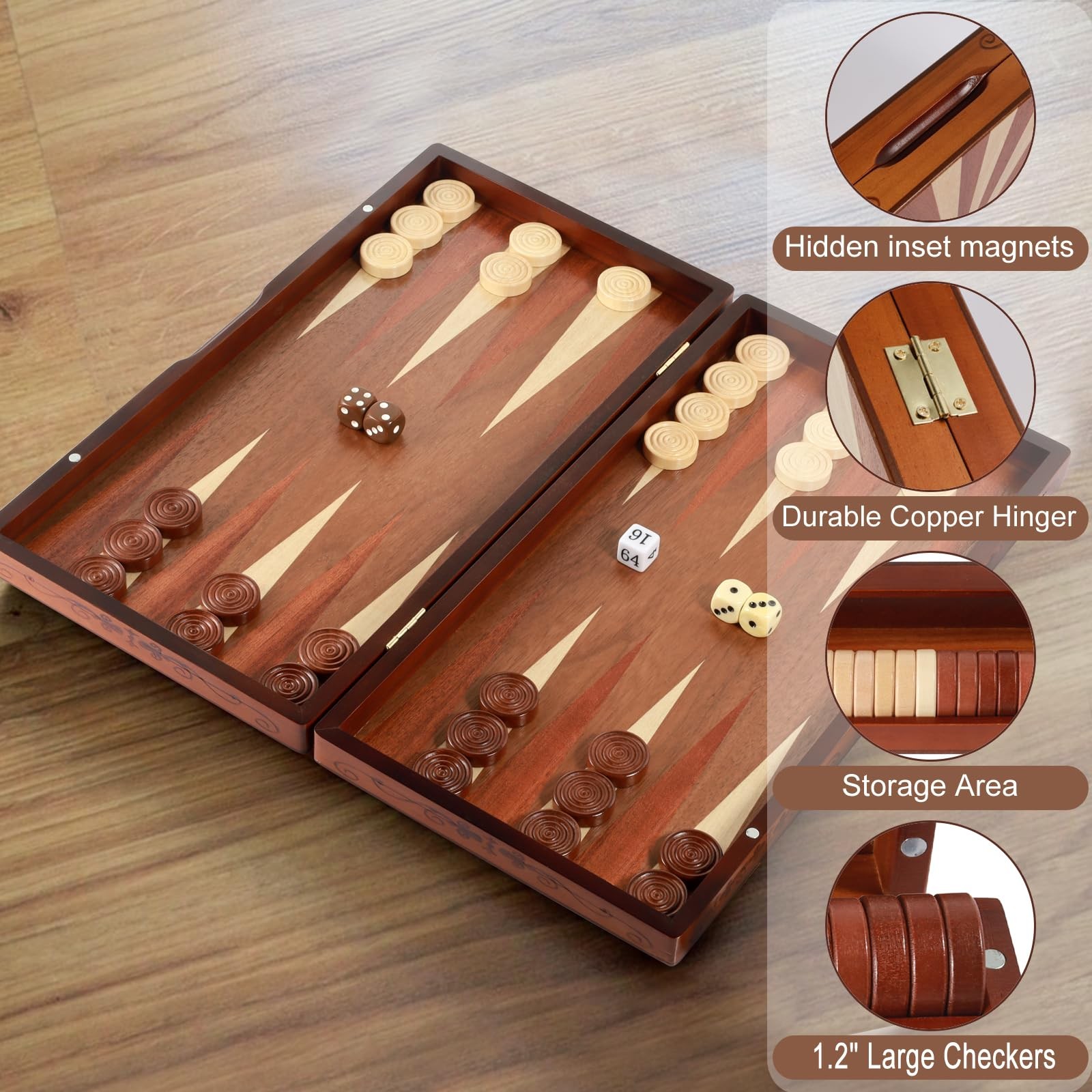 Handcrafted Wooden Backgammon Set – 16×15.3inch, 16 x 15.3 x 0.1 inches