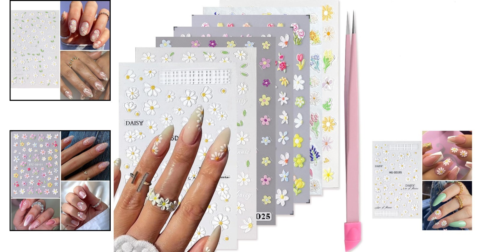 Personalized Nail Art Made Easy – 7 Sheets of Floral 3D Stickers with Tweezers