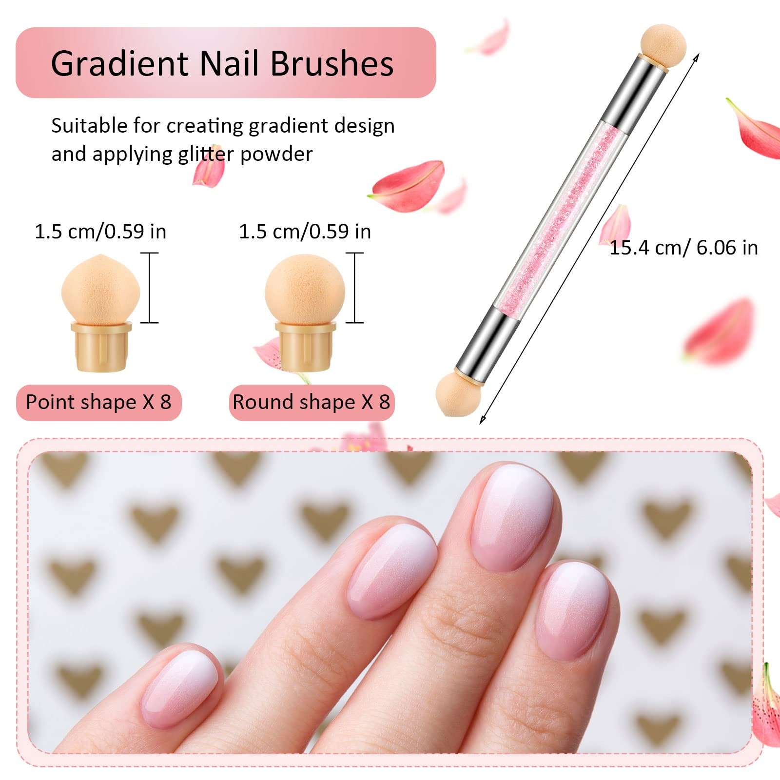 4 Set Nail Sponges for Ombre, Double-Head Ombre Brush 16 Pcs Replacement Head