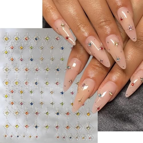 2 Sheets Star Nail Stickers for Nail Art Gold Nail Decals Colorful Style G