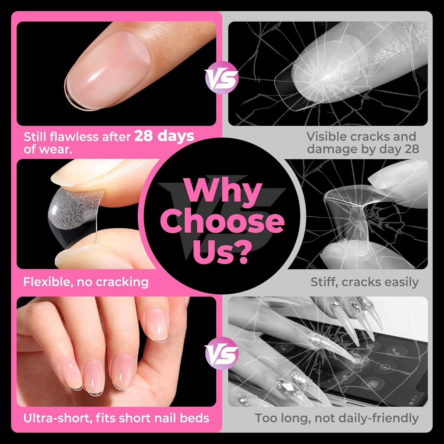 Extra Short Oval Nail Tips, Pre-Etched round Clear Fake Nails 216Pcs Soft Gel Ac