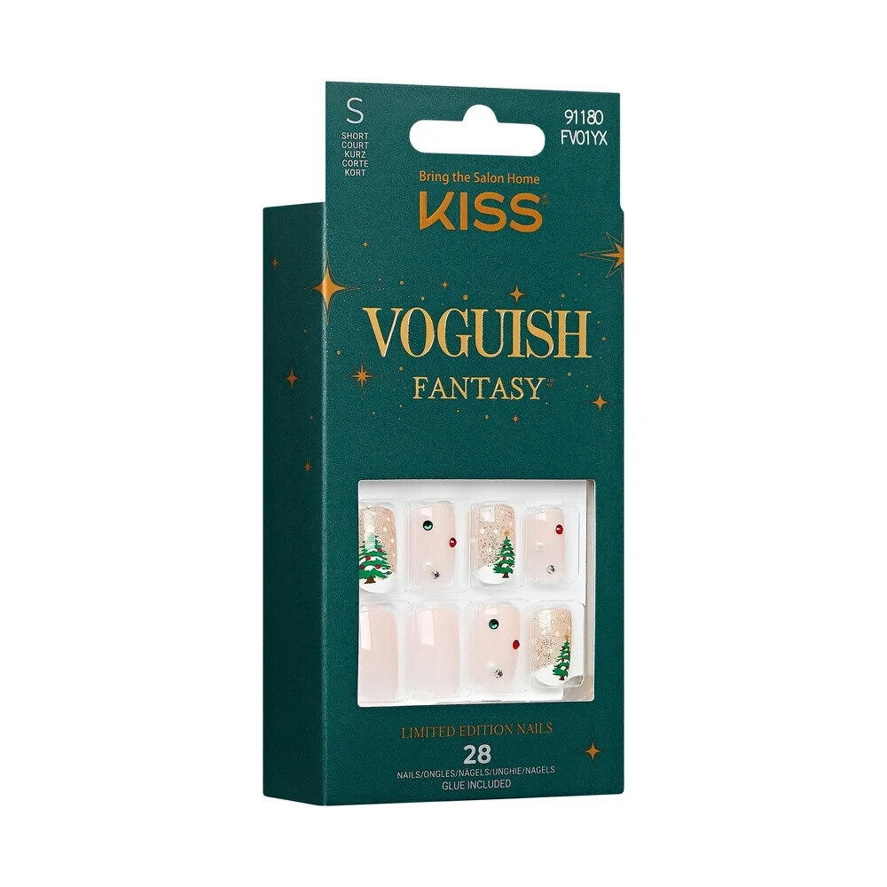 KISS MARSHMALLOW Voguish Fantasy Nails~FV01YX 91180 ~ Short Sq~ Christmas Tree