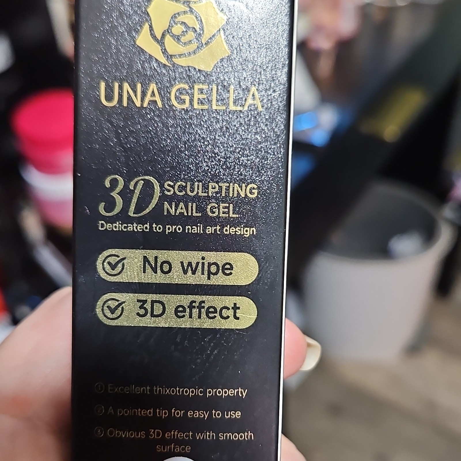UNA GELLA 3D Sculpting Nail Gel No Wipe 3D Effect, Black/Gold Nail Art